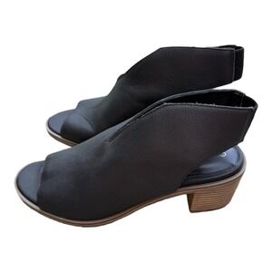 Ankle Booties Sole Society Open Toe Black Leather Minimalist Clean Girl Size 8.5